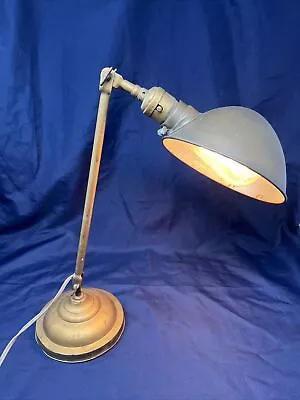 Antique FARIES Industrial Articulating Light Lamp Base W/ Brass Shade MARKED • $169.99