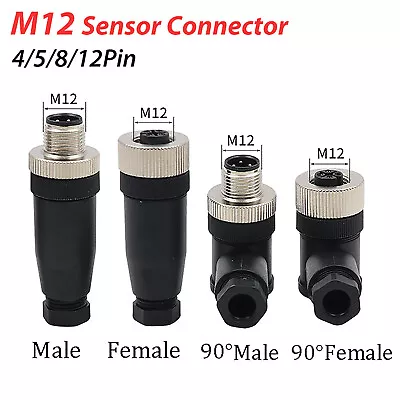 M12 Sensor Connector 4/5/8/12 Pin Male/Female Straight/Right Angle Plug 0cn PG7 • $4.59