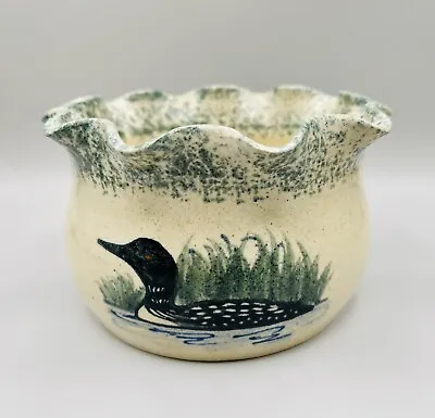 MPC Studio Art Pottery Bowl SIGNED Duck Stoneware Ruffled Rim 5.5” • $25