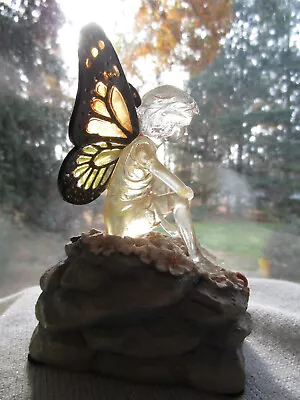 Magic Cabin Lighted Woodland Fairy W/ Monarch Wings ~ Flowers Rocks ~ Figurine • $34.95