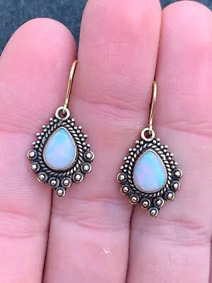 9ct Gold Silver Gilt Pear Drop Opal Earrings • £1.04