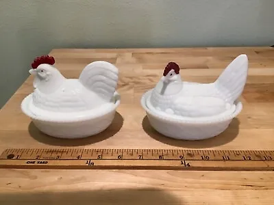 Vintage Milk Glass Rooster And Hen Covered Dishes • $25