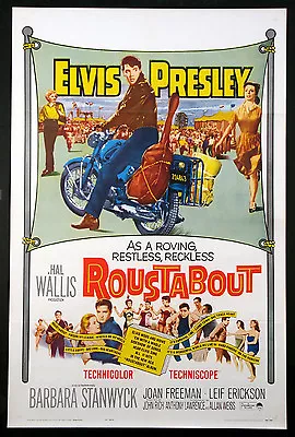 Roustabout Elvis Presley On Motorcycle 1964 1-sheet Near Mint • $395