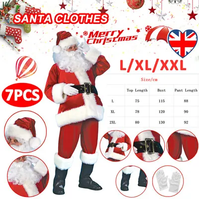 £20.99 • Buy 7Pcs Santa Claus Costume Father Outfit Christmas Flannel Suit Mens Fancy Dress