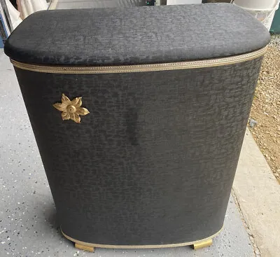 Hawkeye Burlington Laundry Clothes Hamper MCM Black&Gold Vintage Wicker 1 Stain • $39