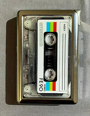 Retro Cassette Tape Image Cigarette Case With Built In Lighter Metal Wallet SP • $19.95