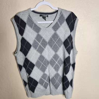 Method Sweater Vest Mens XXL Gray Knit Cotton V-Neck Argyle Print Pullover Prep • $11.89