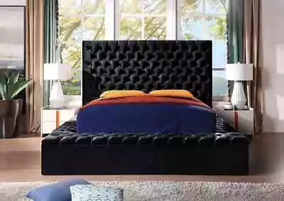 Modern Velvet Tufted Upholstery Storage Bed In Grey Black Or Blue King  #A9008 • $699