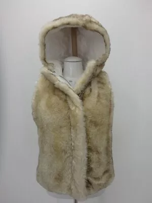 REVERSIBLE HOODED Mink Faux Fur VEST Coat Jacket Beige Medium 36262 • $28