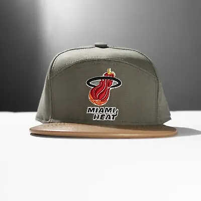 Olive Green Miami Heat NBA 5 Panel Strapback Snapback Baseball Cap Hat - H3 • £18.99