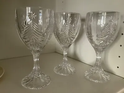 Mikasa Crystal Christmas Tree Water Wine Goblet Glasses Lot Of 3 6 3/4 In 359209 • $33.99