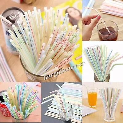 200 X Drinking Straws Stripe Colour Bendable Straw Cocktail Juice Drink Straw • £3.90