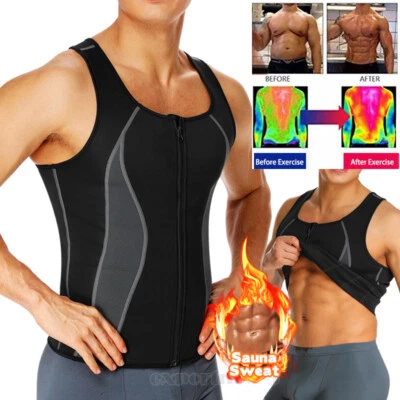 $9.79 • Buy Men Sauna Sweat Waist Trainer Vest Body Shaper Zip Neoprene Fat Burn Racer Back