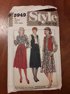 Vintage 1980s Skirt Waistcoat Blouse Sewing Pattern Style 3949 Size 10 To 14 • £3.50