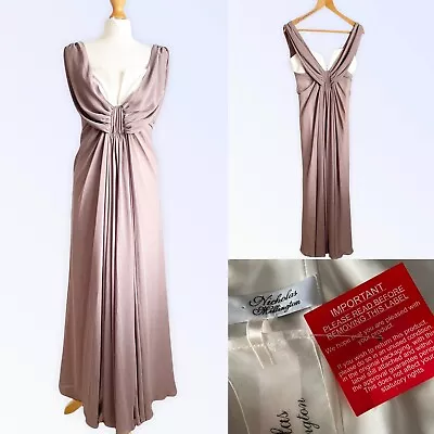 Nicholas Millington New Dress Gown UK 10 Fit 8 Mushroom Brown Ivory Ball Long • £6.99