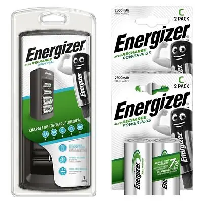 Energizer Universal Charger + 4 X C 2500 MAh Batteries • £37.49