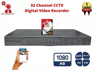 32 Channel H265 CCTV Security DVR With 2TB Hard Drive And 16 Port Audio Input • $647.77