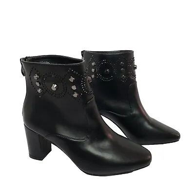 Amanda D Laurie Women Ankle Boots Studded 8M Black Leather Bootie Goth High Heel • $39.83