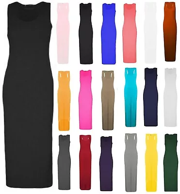 Ladies Racer Muscle Back Jersey Long Summer Vest Maxi Dress Plus (8-22) • £7.99