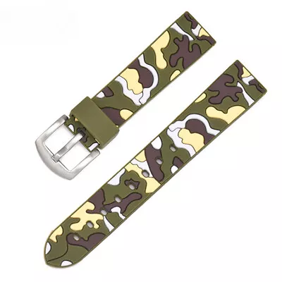 Outdoor Sports Camouflage Silicone Watch Band Waterproof Rubber Strap 18 20 22mm • £13.88