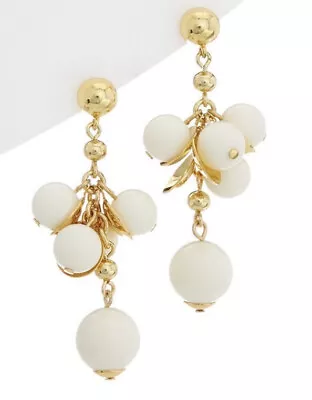 J Crew Ivory Cream Gold Beaded Ball Drop Pea Pod Statement Earrings NEW • $13.59