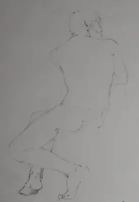 Original Pencil Life Drawing Of A Male Nude Model In A Seated Back Pose Medium • $50.52