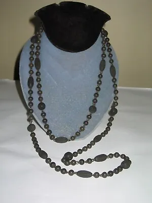 Antique Genuine Whitby Jet Mid-late 1800's Carved Bead Mourning Necklace 54 Long • $125