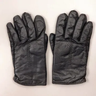 Vintage Black Leather Fur Lined Men Large Winter Dress Gloves Size 10 10 1/2 • $31.99