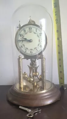 Working Vintage 1953  Euramca Trading  Anniversary Clock  Germany Key Glass Dome • $100