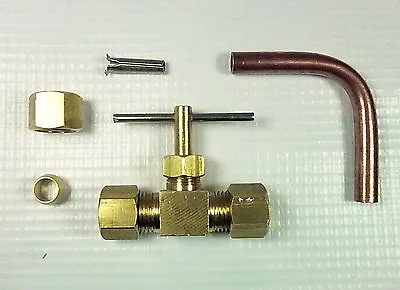 VIKING BRASS NEEDLE VALVE COMPRESSION FITTINGS 1/4  X 1/4  WITH 90* COPPER TUBE • $5.99