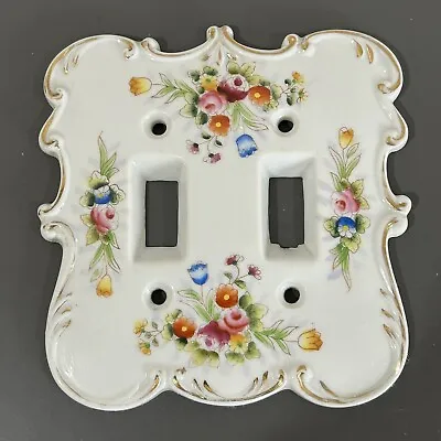 Vtg Arnart Porcelain Double Light Switch Plate Cover Gold Trim Floral Japan • $9.99