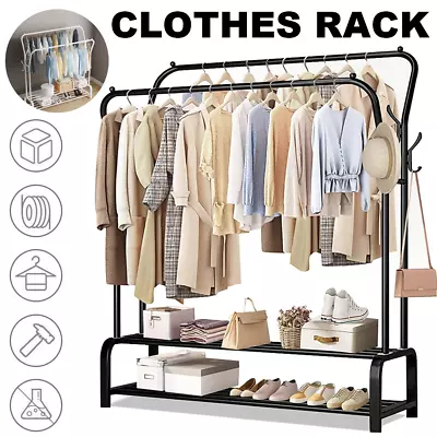 Heavy Duty Metal Double Rail Clothes Garment Hanging Rack Shelf Display Stand UK • £10.99