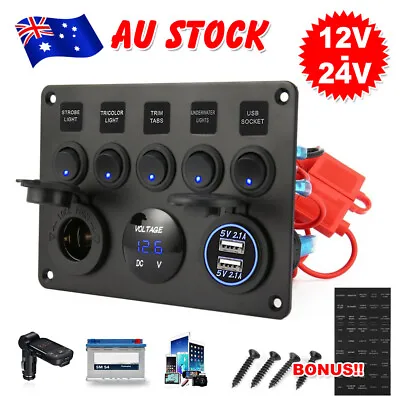 $27.25 • Buy 12V Rocker Switch Panel 5 Gang ON-OFF Toggle Waterproof Boat Marine USB Charger
