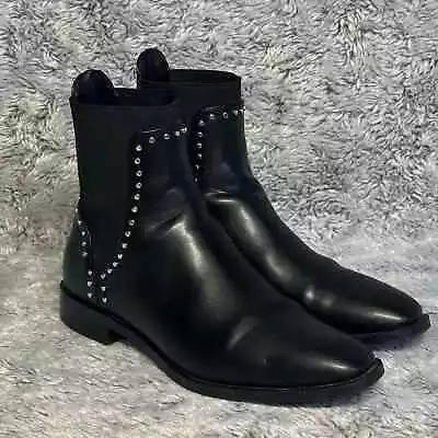 Zara Black Leather Trafaluc Chelsea Studded Ankle Boots Womens EU 38 US 7.5 • $39