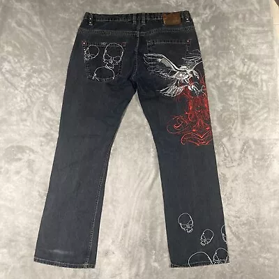 Ruthless Art Jeans Mens Size 36x33 Embroidered Y2K Grunge Baggy Skulls • $74.95