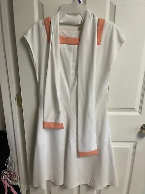 Vintage 60s 70s Short Mod Go Go Dress White & Orange M Medium With Scarf / Belt • $21