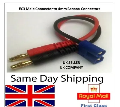 EC3 Male Connector To4mm Banana Plug Battery Charging Charger Cable Lead RC Lipo • £6.35