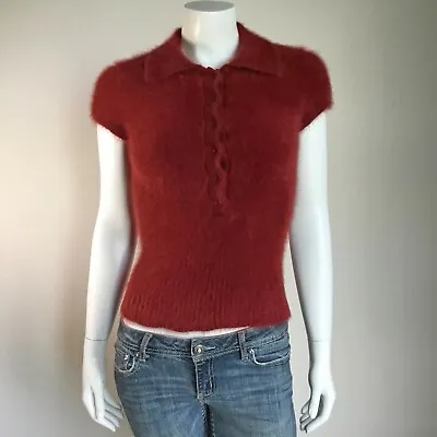 80% Angora Fuzzy Vintage J.CREW Brick Short Sleeve Polo Collar Sweater 30 Inch • $42.99