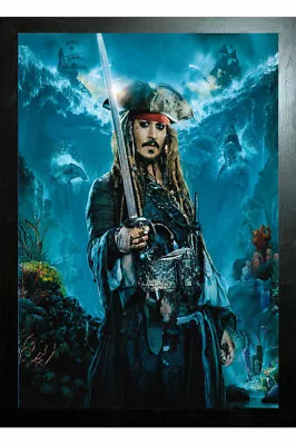 BLACK FRAMED CAPTAIN JACK SPARROW SWORD - GLOSSY PRINTED PICTURE 225mm X 275mm • £7.99