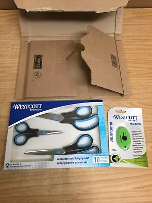 Westcott Easy Grip Soft Grip Scissor - Black/Blue With Utility Cutter • £11