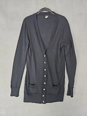J Crew Merino Wool Womens Duster Cardigan Sweater Black Button Up Size Large • $19.60