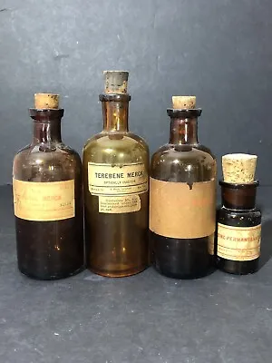 Vintage Apothecary Medicine Bottles Merck Pharmaceuticals New York (Lot Of 4) • $44.99