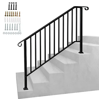 Iron Handrail Picket 4 Or 5 Steps Stair Railing Hand Rail For Outdoor Garden UK • £65.95