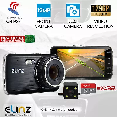 $105 • Buy Elinz 4.0  LCD Dash Cam Dual Camera Reversing Car 1296P FHD DVR