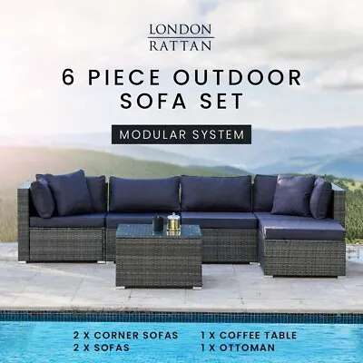 $857 • Buy 【EXTRA10%OFF】LONDON RATTAN 5 Seater Setting Outdoor Lounge Furniture Wicker
