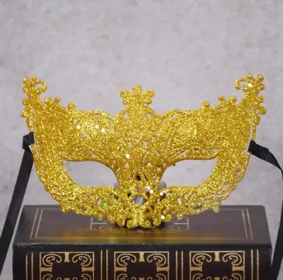 Glitter Venetian Masquerade Mask Mardi Gras Party Costume Ball Gold • $5