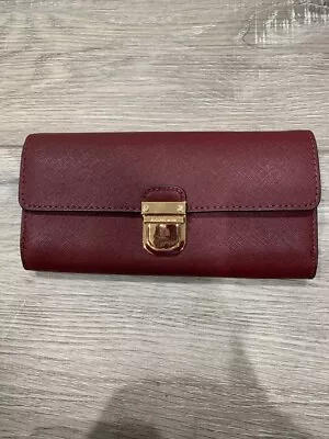 Michael Kors Bridgette Saffiano Leather Push Lock Burgundy Clutch Wallet  • $29.85