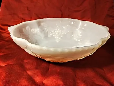Vintage Milk Glass Oval Serving Bowl Embossed Raised Grapes And Vines 10  • $5.50