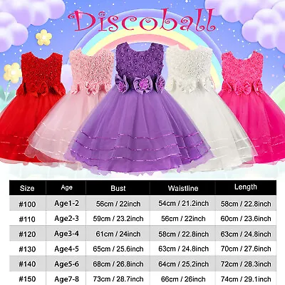 Kids Flower Wedding Dress Party Rose Baby Princess Girls Bridesmaid Dresses 2022 • £9.39