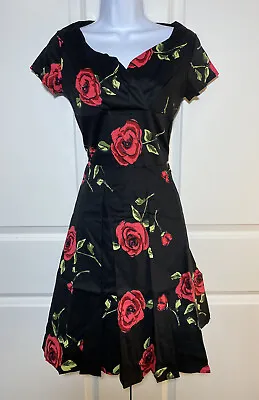 ZAFUL Women's Black Roses Design Dress Sweetheart XL Fitted Flare Midi Zipper • $25.64